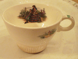 Coffee Cup w/ Dog Mother &amp; Child in Victorian Dress Inside VTG Transferware - £15.78 GBP