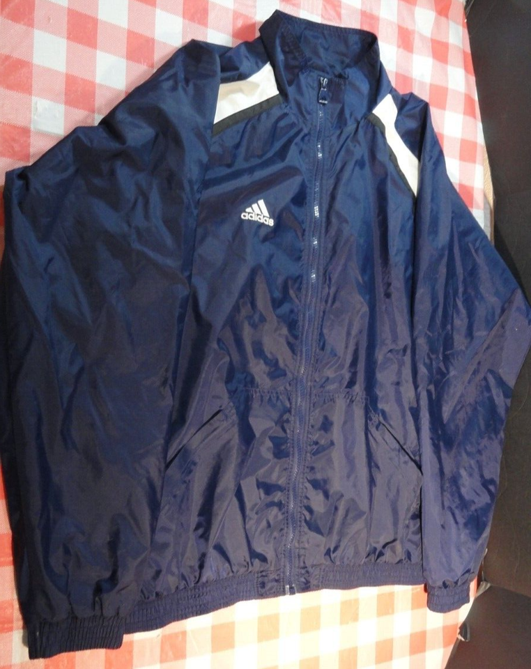 ADIDAS TRUE TO THE ATHLETE DARK BLUE AND WHITE ZIP UP WINDBREAKER JACKET... - $21.03