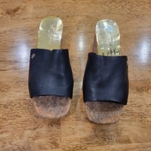Donna Karan New York Deena Metallic Leather Slides Square Toe Cork Platf... - $28.60