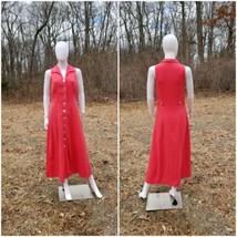 Vtg 90s Minimalist A Line Midi Coral Linen Blend Dress Mother Of Pearl Buttons  - £28.13 GBP