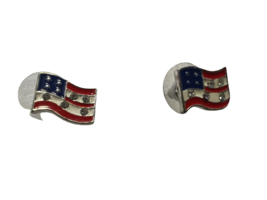 Vintage Enamel American Flag Earrings Jewelry Pierced Silver Tone 4th of... - $9.90