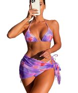 TRENDY TRON 3-Piece Tie-Dye Halter Bikini Set with Cover-Up Skirt, Trian... - $547.45 MXN