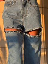 Rhinestone Cut Out Jeans - £73.31 GBP