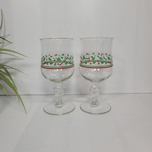 2 Vintage Arby&#39;s Holly Berries Christmas Collection Water Goblets, Bow Stem - £13.86 GBP