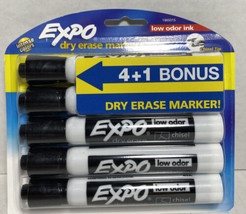 Expo Dry Erase Markers Black Low Odor 5 Pack New In Pack - £7.76 GBP