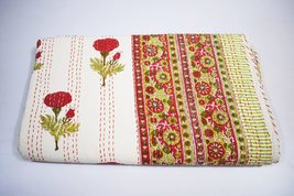 INDACORIFY Indian Beautiful Flower Printed Kantha Quilt Hand Block Cotton Blanke - £63.92 GBP