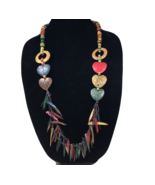 Tribal Bright Multi-colored Wood Cord 36&quot; Necklace Boho Hippie Colors - £20.54 GBP