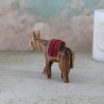 Olive Wood Donkey Figurine With Red Saddle, Hand Crafted in the Holy Land Jerusa - £27.37 GBP