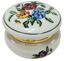 Partylite Pansy Hinged Trinket Box 3&quot; Diameter Gold Hardware - £3.90 GBP