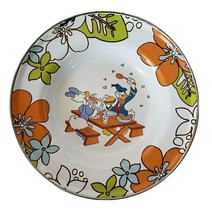 Disney Enamelware Picnic Bowl Plate Donald Duck & Daisy  8" Tropical Flower - $7.99