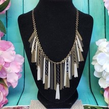 SILPADA KR 3 Tone Fringe Chain Necklace Gold Brass Gunmetal Tone Tassels - £27.29 GBP