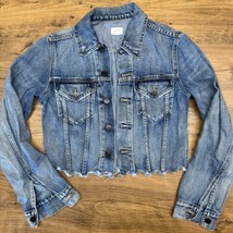 ABLE Womens Small Niabi Cropped Raw Hem Stretch Jean Jacket Distressed - $60.55