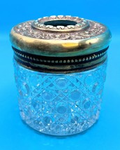 RARE VINTAGE CRYSTAL HAIR RECEIVER w/EMBOSSED BRASS LID MADE IN ENGLAND - $20.00