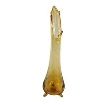 LE Smith Amber Vase Glass 3 Toed Smoothie Swung Footed 15&quot; MCM 60s - £87.51 GBP