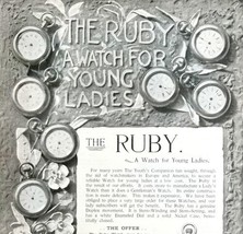 The Ruby Young Lady Pocket Watch 1897 Advertisement Victorian XL Jewelry DWII6 - £23.96 GBP