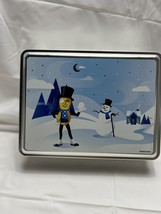 Planters Mr Peanut Tin Metal Christmas Holiday Snowflakes Snowman Silver... - $6.44