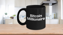 Bitcoin Millionaire Mug Black Coffee Cup Cryptocurrency Free Market Future BTC - £17.09 GBP+