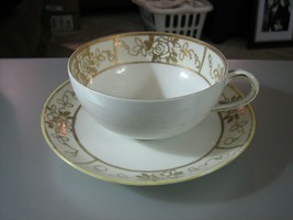Nippon China Coffee or Tea Cup &amp; Saucer with Raised Gold Floral Design o... - $30.58