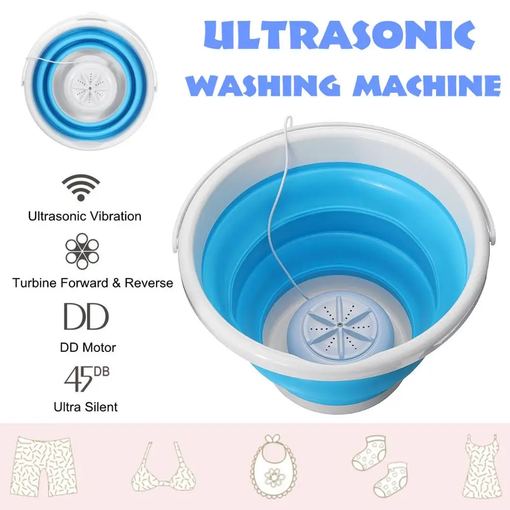 Mini Washing Machine Portable Ultrasonic Cleaner Turbine Foldable Bucket Type - £30.68 GBP+