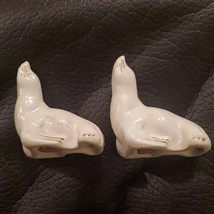 Japanese Seal Ceramic Salt &amp; Pepper Shakers White 2 x 3 Inches Vintage - £15.12 GBP