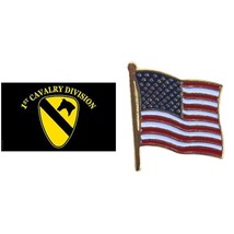 U.S. Army 1st Cavalry Division Flag with Grommets 3ft x 5ft &amp; American Flag Pin - £11.29 GBP