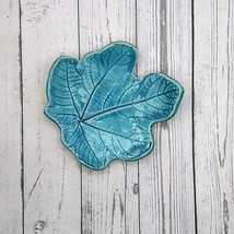 Handmade Ceramic Blue Fig Leaf Bowl, Artisan Portuguese Pottery Trinket ... - £52.18 GBP