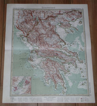 1927 Original Vintage Map Of Greece / Peloponnese / Athens Vicinity Inset Map - £20.87 GBP