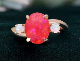 Handmade Oval Pink Opal 925 Silver Rose Gold Plated Art Deco Engagement ... - $79.99