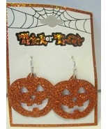 Jack o Lantern Pumpkin Pierced Earrings Halloween Autumn Orange Glitter - $16.44 CAD