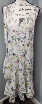 H&amp;M Midi Dress Women&#39;s Size 4 Multi White Floral Tiered Ruffle Sleeveless V Neck - $27.66