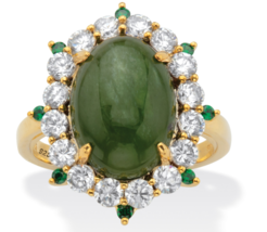 Green Jade Round Cz Halo Gp Ring 18K Gold Sterling Silver 6 7 8 9 10 - £159.86 GBP