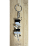 Handcrafted Keychain/Purse Charm, Square Glass beads w/glass seed bead s... - $12.38