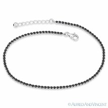 2.3mm Simulated Onyx Cubic Zirconia Crystal &amp; .925 Sterling Silver Tennis Anklet - £23.89 GBP