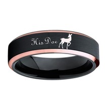 Deer Family Tungsten Ring Elk Design Her Buck His Doe Wedding Band Ring Black Wi - £28.42 GBP