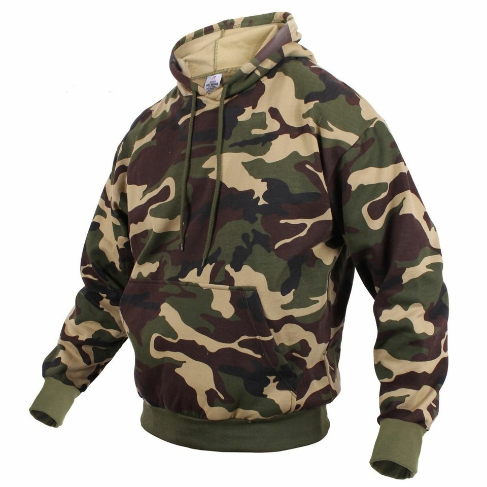 Woodland Camo Fleece Hoodie Pullover Camouflage Sweatshirt Kangaroo Style Item image 4