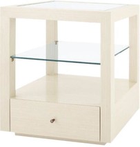 Side Table BUNGALOW 5 GAVIN Recessed Base Bronze Pull Blanched Oak Clear Glass - £1,537.57 GBP