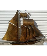 Vintage MCM Metal Brass Iron Art Sculpture Sailboat Ship Nautical Wall P... - $9,281.76 MXN