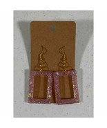 Handmade epoxy resin retro rectangular earrings - pink glitter holograph... - £5.06 GBP