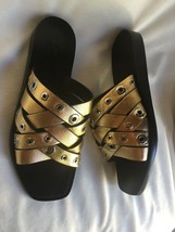 Rag &amp; Bone Hartley eyelet-embellished leather slides gold sz 37 new - £147.97 GBP