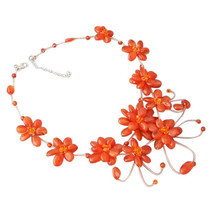 Floating Orange Flower Garland .925 Silver Necklace - £31.84 GBP