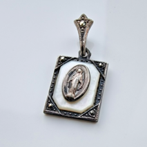 VINTAGE OXIDIZED 925 STERLING SILVER ABALONE AND MARCASITE VIRGIN MARY M... - $705.72 MXN