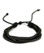 NATURAL LEATHER BRACELET Black Strand Men Women Unisex Hemp Adjustable S... - $55.22 MXN