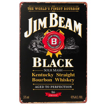 Jim Beam Black Kentucky Straight Bourbon Whiskey Novelty Metal Sign 8&quot; x 12&quot; - £7.05 GBP