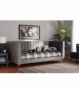 Mosa Light Gray Velvet Fabric Upholstered and Gold Finished Twin Size Da... - $1,282.25 CAD