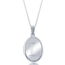 Sterling Silver Shiny Oval with Center &quot;L&quot; Initial Locket W/Chain - £65.30 GBP