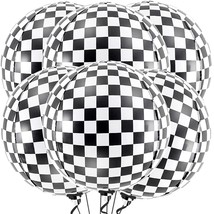 , Black And White Checkered Balloons - 22 Inch, Pack Of 6 | 4D Round Race Car Ba - £19.17 GBP