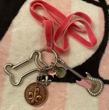 Victoria&#39;s Secret Pink Bone Guitar Charms Collectible Vintage Keychain Necklace - £120.91 GBP