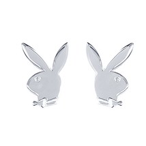 White Moissanite Play Bunny Rabbit Women&#39;s Stud Earrings 925 Sterling Silver - £63.19 GBP