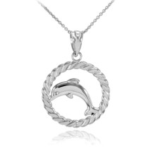 925 Sterling Silver Jumping Dolphin in Circle Rope Charm Pendant Necklace - £25.53 GBP+