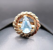 Vtg Gold Tone Adjustable Ring Pear Shape Prong Set Baby Blue Rhinestone - $14.99